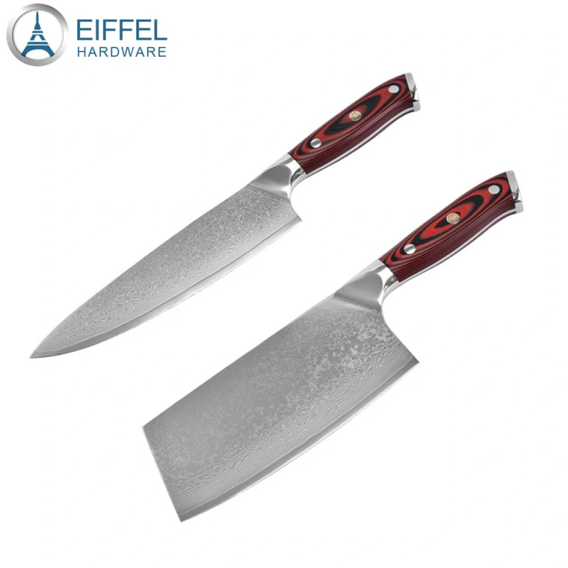 67 Layers Vg10 Damascus Carbon Steel Chef Knife Kitchen Knives with G10 Red&Black Handle-EDK02G100026