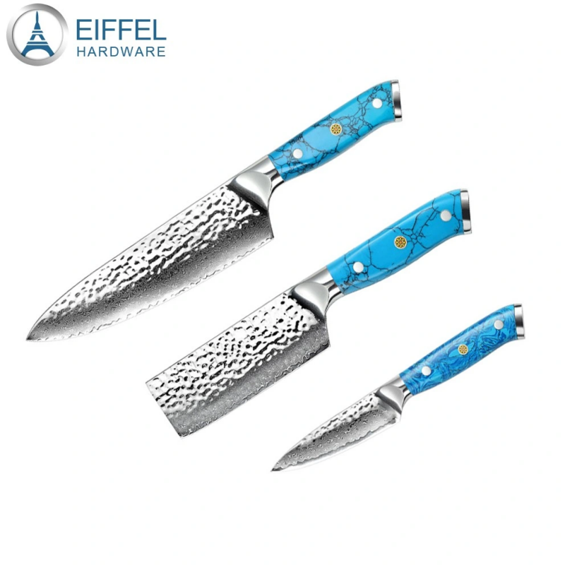 High Quality 8 Inch OEM Chefs Knife Handmade Damascus Steel Kitchen Knife with Turquoise Handle-EBBQ01IR0017
