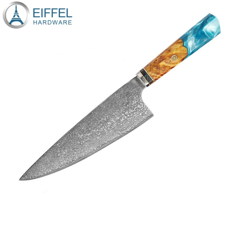 Japanese Kitchen Deba Knife 8 Inch Damascus High Carbon Steel Deba Knife Chef Knife with Blue Resin Handle-EDK01RE0048