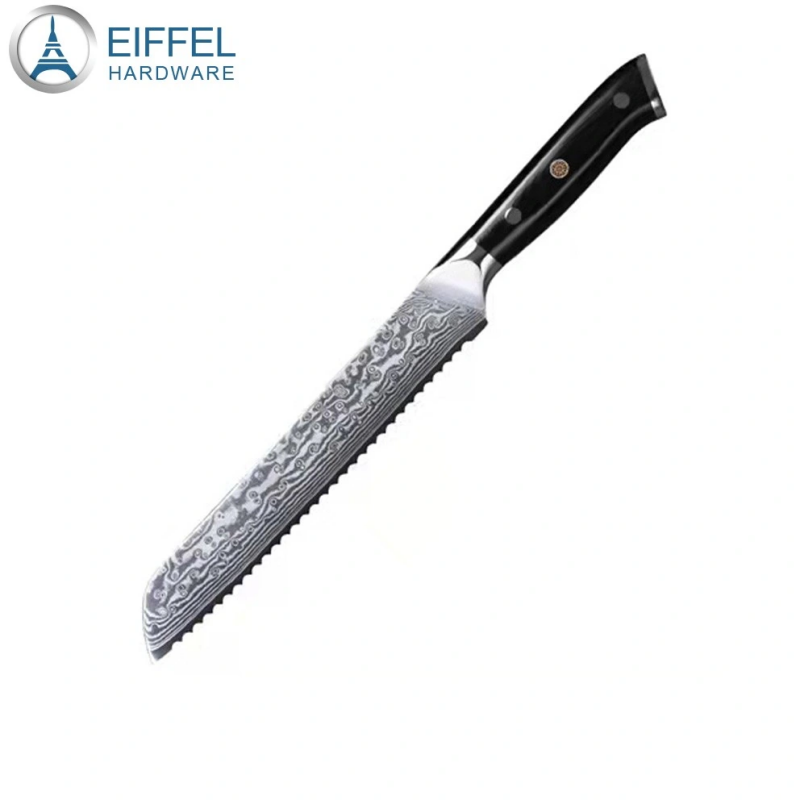 OEM Damascus Carbon Steel Kitchen Cooking Chef Cake Cutting Serrated Bread Knife with G10 Handle-EDK04G100014Z
